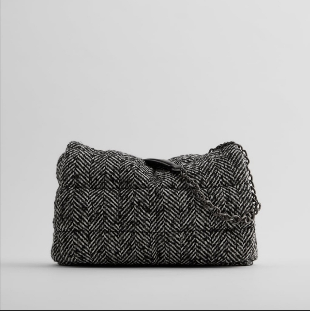 Zara Quilted Herringbone Fabric Crossbody Bag